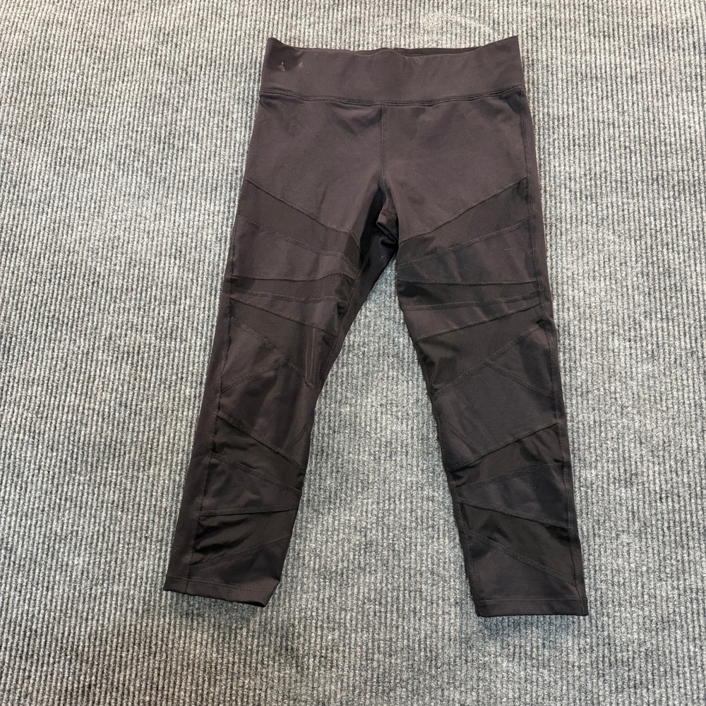 Express EXP Core Performance Cropped Leggings M Black Mesh Panel Yoga Gym Pants
